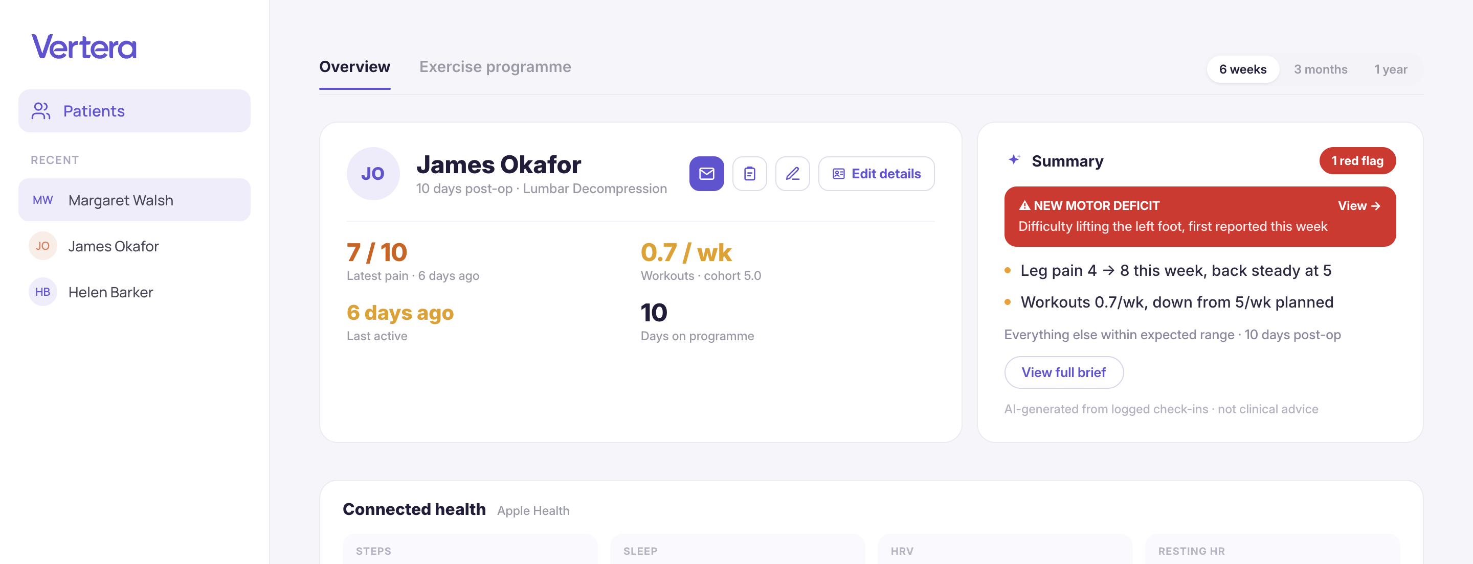Vertera clinician dashboard